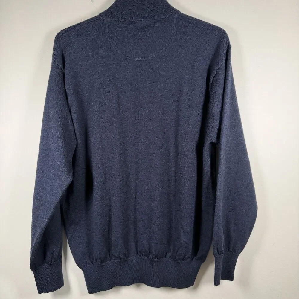 Orvis Sweater Mens Xl 1/4 Zip Long Sleeve pullover 100% Merino Wool Navy Blue